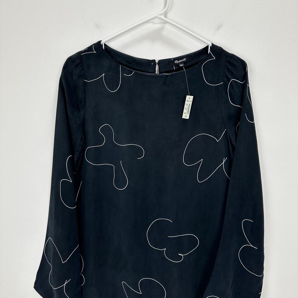 Madewell Shift Mini Dress Long Sleeve True Black Cupro Minimalist Light XXS NWT - Picture 8 of 13